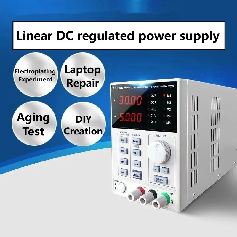 High Precision Dc Power Supply 30V 10A - 30V、60V、2A、3A、5A、10Aのリニア直流安定化電源。高精度で調整可能な電源。プログラム可能な数字ボタン制御。